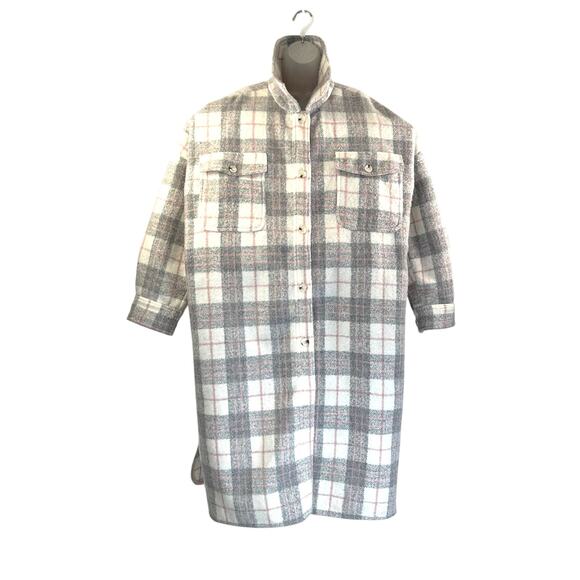 Anthropologie If By Sea Plaid Long Bobbie Shirt Jacket Shacket Gray - Picture 1 of 15